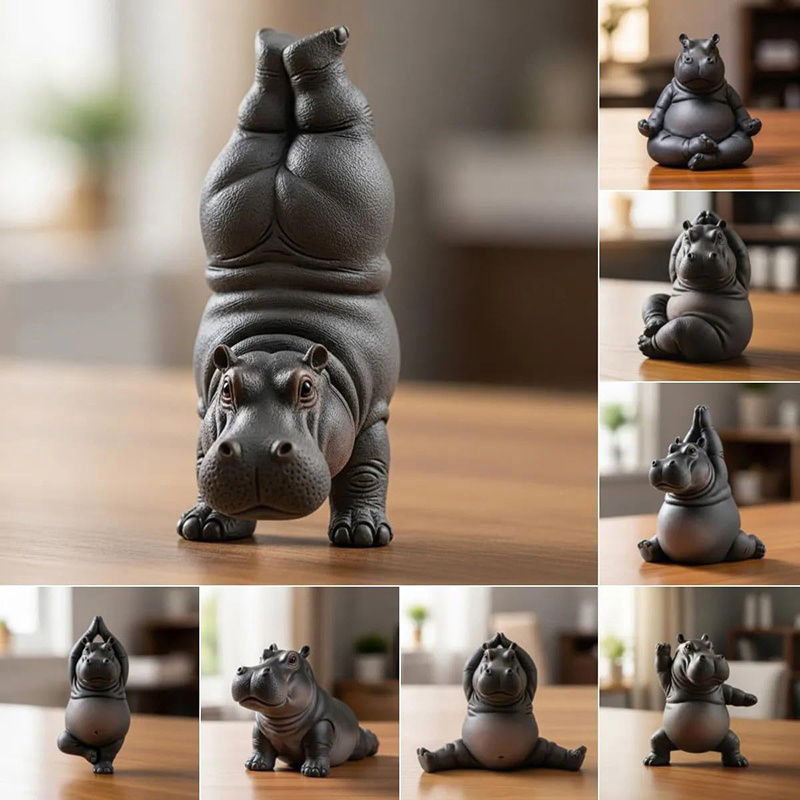 Yoga Fitness Model - Yoga Master Hippo Statue Handcrafted Resin